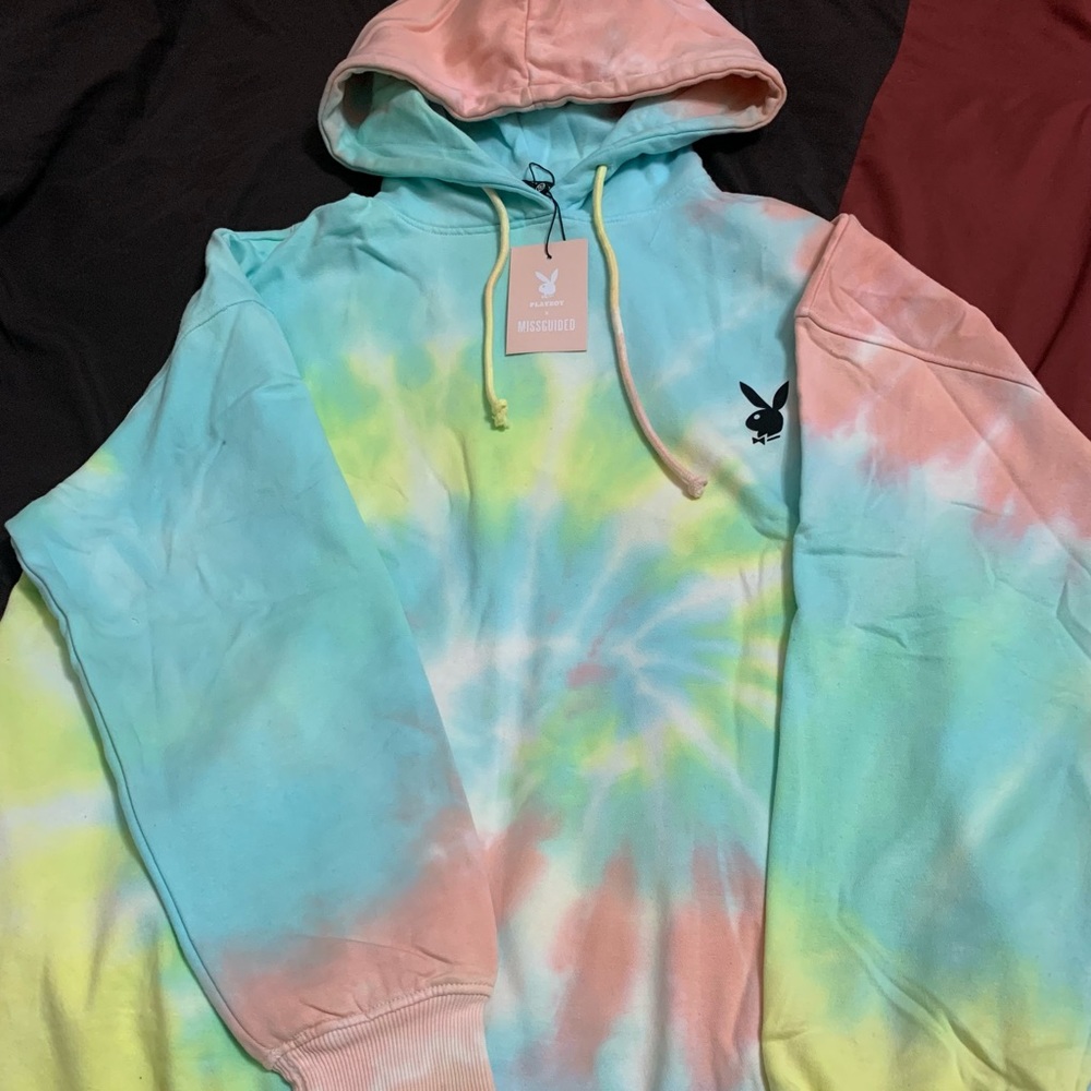 Playboy x Misguided Pastel Tie Dye Hoodie Dress